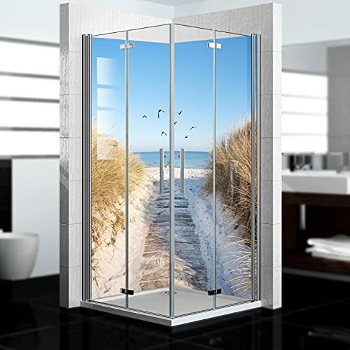 Dedeco 2x Premium Bad Duschrückwand mit Motiv: Nordsee V1, 80x200cm, wasserfest, hochwertig fugenlose Wandverkleidung aus 3mm-Alu-Verbundplatte, Fliesenersatz ohne Bohren, Made in Germany