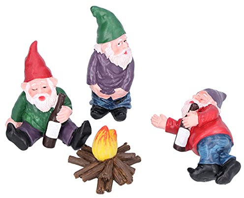 Agatige 3PCS Garden Gnome Ornament, Miniature Resin Funny Gnome Figurine Statue Lawn Ornaments Home Figurines with Fire Mould for Indoor Outdoor Lawn Desk Decoration