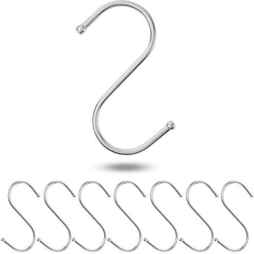 Ganci S per appendere, 8 pezzi, in argento, ganci in metallo per aste fino a Ø 32 mm, lunghezza 85 mm, s-hook cucina, appendiabiti, garage, pentole, tazze, crochet per appendere, uncino per cucina
