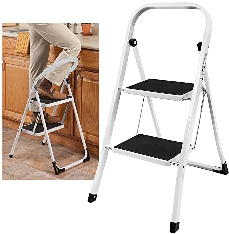 Trittleiter, Klapptritt, Leiter mit 2 Stufen, Rutschfesten Klapptritt aus Metall, Klapptreppe bis 150kg für Kinder ältere Menschen Eintritt in die Caravan Wohnmobil SUV oder als Home Fußhocker