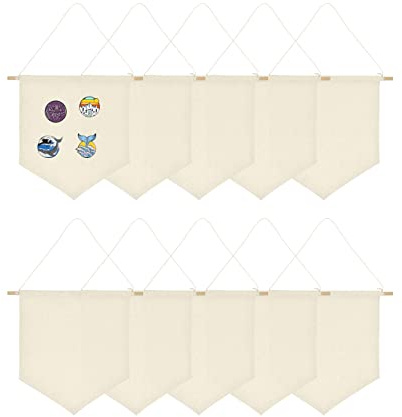 10 Stück Leinwand-Banner, weiß beige, blanko Leinwand mit Holzdübel, Emaille-Pin, Wanddisplay für Abzeichen, Knöpfe, Revers-Kollektionen