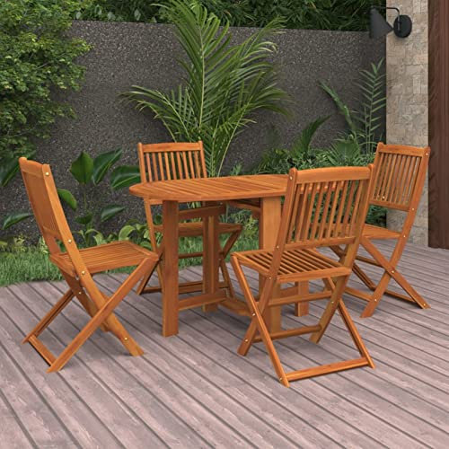BULANED 5-TLG. Garten-Essgruppe, Gartentisch Mit Stühlen Set, Gartenmöbel Set, Sitzgarnitur Garten, Esstisch Stühle Set, Gartensitzgruppe, Terassen Möbel, Massivholz Akazie