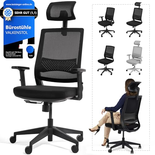 VALKENSTOL M2 Bürostuhl Ergonomisch Testsieger – Höhenverstellbarer Schreibtischstuhl bequem mit Lendenwirbelstütze, Atmungsaktiver Netzrücken, 360° Drehstuhl, Bürostühle Büro und Home Office Chair
