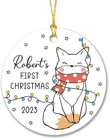 Christbaumschmuck Keramik Weihnachtsanhänger Anhänger Weihnachtsbaumschmuck Hängende Ornamente Weihnachtsdeko Das Erste Fuchsbaby, 2023, Personalisiertes 1. Geschenk des Fuchsbabys Für Kinder,