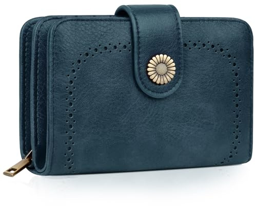 TEUEN Geldbeutel Damen Große Kapazität PU Leder Vintage Portemonnaie Brieftasche Geldbörse Mittelgroß mit RFID-Blockierung und Mehreren Fächern Frauen