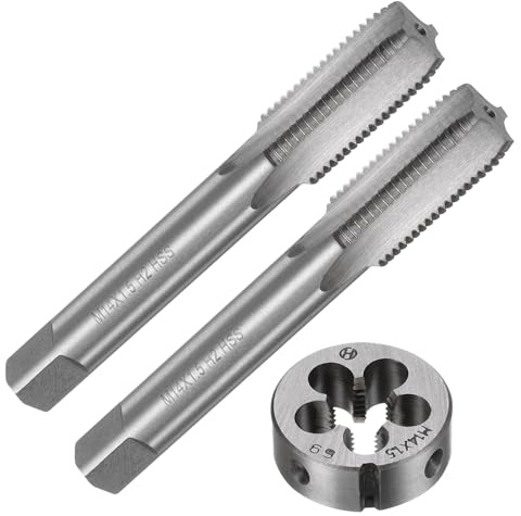 sourcing map Gewindeschneider-Set, metrisches M14 x 1,5-Gewinde, Gewindebohrer und runde Schneideisen, Gewindebohrer- und Schneideisen-Set für Mutterschrauben, Bolzen, Gewindereparatur, 3-teilig