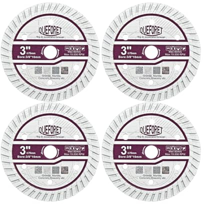 QUEFORET 75mm Diamond Concrete Saw Blades - 4pcs Cutting Discs for Granite Marble Concrete Masonry, with 10mm Arbor