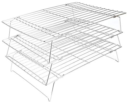 3 Tier Non Stick Cooling Rack Baking Mesh with Foldable Legs Cookie Cake Kitchen Baking Grill Tool Cooling Grill Rack for Baking, Grilling, Cooling Cookies and Cakes