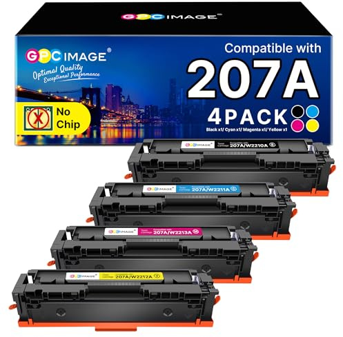 GPC IMAGE 207A Kompatible für HP 207 A 207X MFP M283fdw Toner für HP Color LaserJet Pro MFP M255dw M282nw M283fdn M255nw W2210A W2210X W2211A W2212A W2213A (Ohne Chip, 4er-Pack)