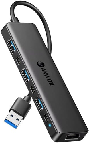 USB to HDMI Multiport Adapter, USB 3.0 Hub with HDMI 1080P, USB 3.0, USB 2.0, USB C Data & Power Ports, USB Docking Station Extender for Monitor, PC, Laptop, Desktop Support Windows 7/8/10 & Mac OS