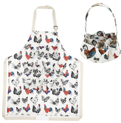 KTCINA Egg Gathering Apron with 11 Pockets, Adjustable Canvas Egg Collecting Apron Egg Gathering Basket with 7 Pockets for Duck Goose Quail Dove Eggs Holder, Farm Apron and Basket for Eggs Collecting