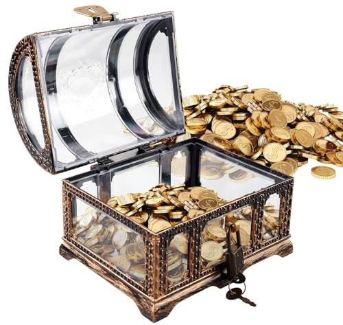 Coffre au Trésor de Pirate, Vintage Plastique Coffres au Trésor, Coffre Pirate avec Couvercle et Serrure, Coffre aux Tresors pour Rangement, Décor, Chasse au Tresor avec Couvercle ( 14cm×10cm×11cm )