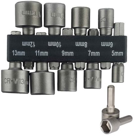 9 PCS Nut Driver Set, 5-13mm Hex Shank Impact Driver Socket Adapter, Chrome Vanadium Steel, Rust-Resistant, for Hand Drills, Screwdrivers & Wrenches