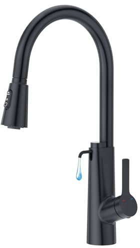 CREA Küchenarmatur mit Einbau-Seifenspender,Küchenarmatur mit 3 Funktionen Ausziehbarem Brause,360° Drehbar Mischbatterie Küche,Hochdruck Spültischarmatur aus Edelstahl, Matt Schwarz