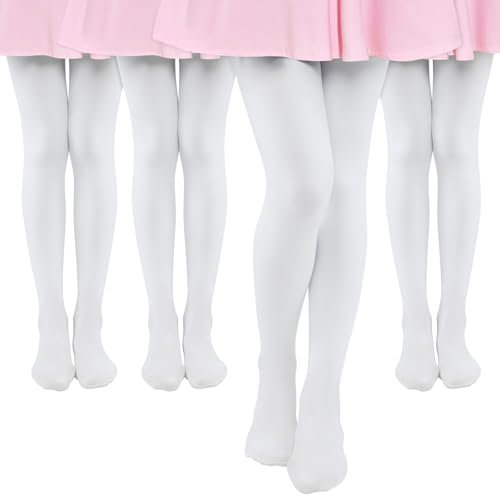 MK MATT KEELY 4er-Pack Strumpfhose Mädchen 80 DEN Kinderstrumpfhosen Ballett Weiß Tanzstrumpfhose Blickdichte,9-12 Jahre