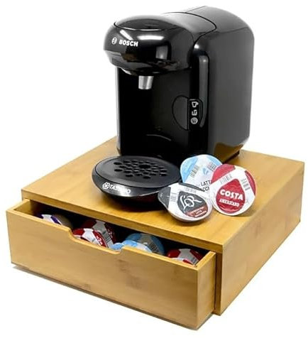 Bamboo 64 Coffee Pod Drawer | Coffee Machine Stand | Capsule Dispenser | Coffee Organiser Station | Fits Tassimo Pods Holder | Wooden Kitchen Storage for Coffee & Tea