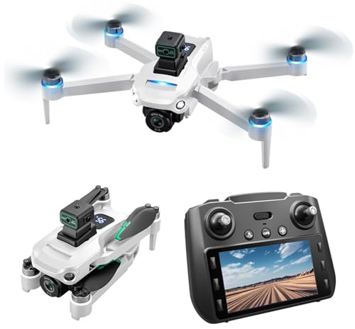 Drone avec Caméra 4K UHD, Moteur GPS RC Drone sans Balais, 2 Axes Cardan EIS, Retour Automatique, Suivez-Moi, Waypoints, évitement des Obstacles Intelligents (1 Batterie)