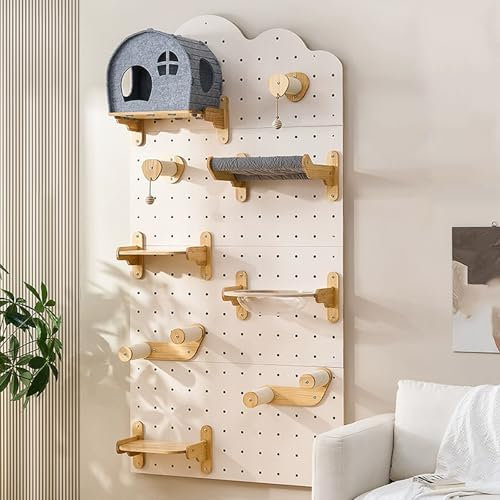 YLLSMGS Kletterwand Katze, Katzen Wand Klettern, DIY-Katze Wandelement, 9-teiliges Katzen Kletterwand-Set mit Lochplatte, Hängematte, Kratzbaum, Katzen Wand Klettern Stufen für Den Innenbereich