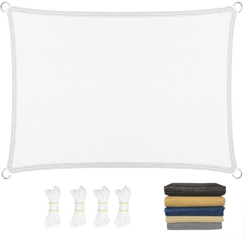 Rechteckig Sonnensegel 80 x 380 cm, Sonnenschutz, Hdpe-Kunststoff, Winddicht Uv-Beständig Reißfest, Markisenstoff Balkonverkleidung, für Terrasse Garten, Weiß