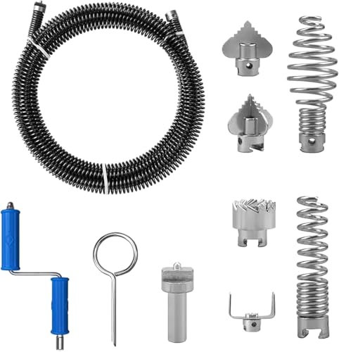 BOLEIFYX Rohrreinigungsspirale 5M ø12MM, Abflussreiniger Spirale Abfluss Rohrreinigung mit Elektrischen/Manuellen Adaptern, 6 Abflussreiniger Schneidkopf, Abflussspirale Toiletten Spirale