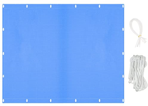 Vela ombreggiante per esterni, 1,4 x 7 m, rete in HDPE con blocco UV al 95%, traspirante, rettangolare, per giardino, patio, cortile, resistente, colore blu
