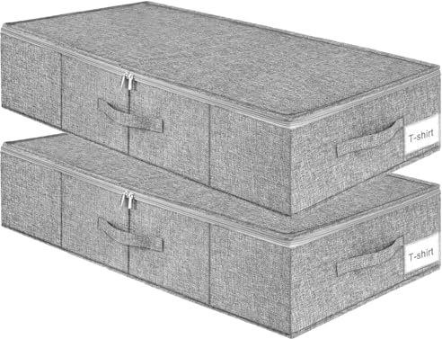 Chingcoo Underbed Storage Box Set - 2 Pieces Foldable Chest of Drawers for Clothes, Blankets and Shoes - Stable and Space Saving with Handles and Zip