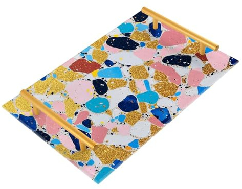 Bandejas decorativas coloridas de mármol con asas, bandeja grande para mesa de café para joyas, perfumes, bebidas, servir charolas para servir