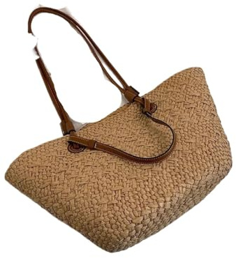 YANSHUYU Bolso Mimbre Mujer Bolso de Hombro Hecho a Mano, de Paja Tejida, for Playa y Verano. Capazo Playa(Khaki Large)