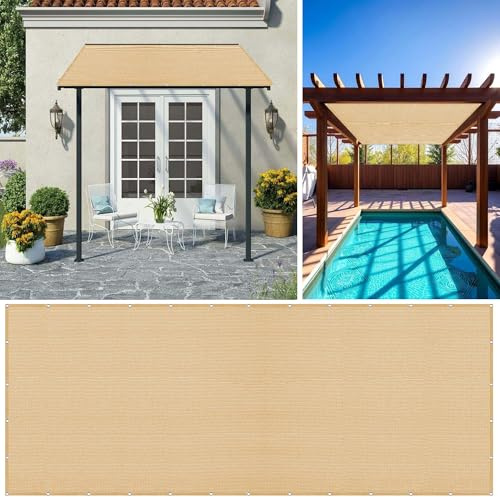 Vele Ombreggianti Rettangolare 468 x 522 cm Poliestere Traspirante Rettangolare Telo Ombra Antipioggia, Antivento e Resistente Al Sole per Balcone per Giardino, Balcone, Giallo sabbia