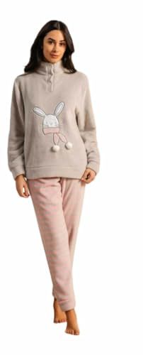 BIRIKKINA Pigiama Donna Pile Effetto Coral - Pigiama Donna Invernale Felpato Morbido