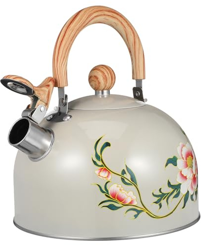 SMASOLO Bouilloire à Sifflet Inox Motif Floral Résistante et Légère avec Poignée Anti-brûlure Compatible Cuisinière Induction et Gaz pour Usage Domestique