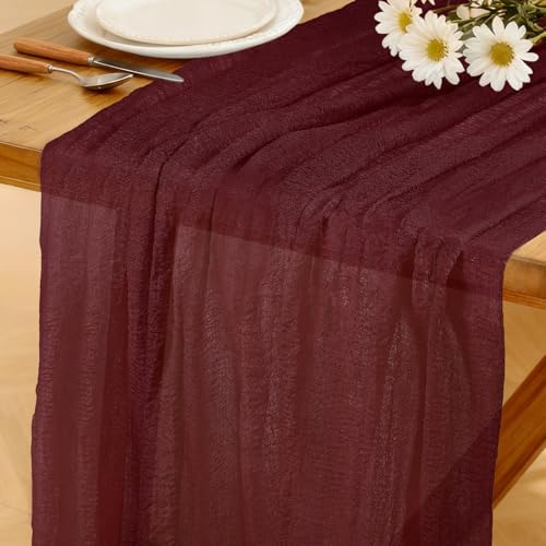Chemin de Table Bordeaux BohèMe Tendance, 280 X 80 CM Chemin de Table en éTamine Rustique pour Mariage, Fête d'anniversaire, Baby Shower, DéCoration de Table de Cuisine