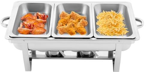 Chafing Dish Buffet - Plaque de maintien au chaud à 3 compartiments - En acier inoxydable - Pour restauration et fête de jardin - Avec porte-pâte combustible - Capacité : 3 x 2,5 l - Idéal pour garder