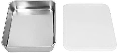 RASTKY Bakplåt i Rostfritt Stål med Lock, Bakplåt i Rostfritt Stål Platt Non-stick Bakpanna Matförvaring med Lock, Rektangulär Kakform Brownies Lasagne (S 8,9 X 1,5 tum)