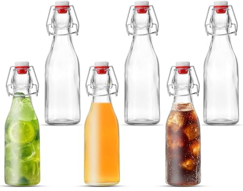 Bohrma 6er set 250ml Glasflaschen Transparent und sichtbar Abdichtung und Leckageverhinderung kann versiegelt und vom aufgefüllt werden mit Stift - Glasflaschen für Öl, Essig, Likör, Saft & Sirup