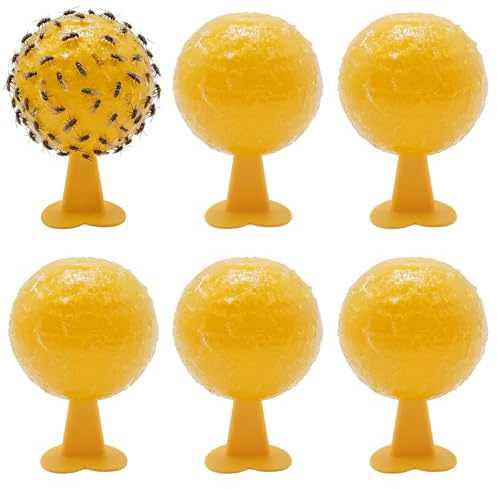 Ollanoos 6 Stück Gelbe Fruchtfliegenfallen Kugeln mit Herzförmigem Sockel Fruchtfliegenfalle, Geeignet für Fruchtfliegen, Ameisen und Mücken. Ideal für Küchen, Balkone