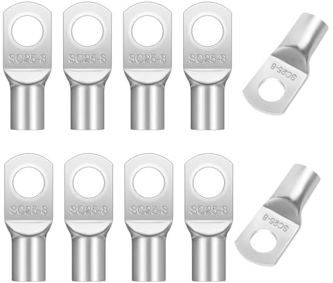 ONGNIUU Lot 10 Cosses Tubulaires M8, SC25-8 Terminaux à Anneau en Cuivre étamé, pour Câble de 25 mm², pour Connexions électriques dans l'automobile, le Solaire, le Bricolage et les Machines