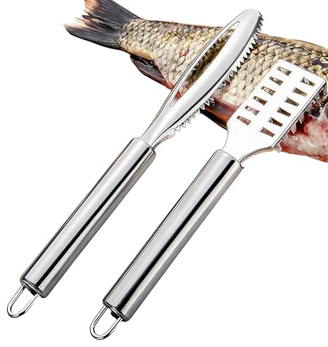 Fish Scale Remover Tool, Stainless Steel Fish Descaler Scraper with Non-Slip Handle & Cleaning Brush for Fast and Easy Fish Scaling, Peeling and Cleaning (Silver)