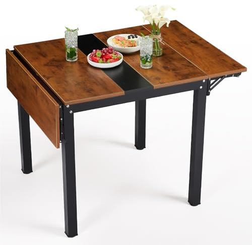 HAUSPROFI Klappbarer Esstisch, Küchentisch, klappbarer Küchentisch für 2-4 Personen, für kleine Räume, für Küche, Wohnzimmer, Wohnung, vintagebraun-tintenschwarz, 120 x 78 x75 cm