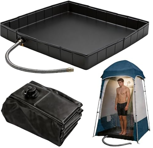 Foldable Camping Shower Tray, 104x104x13cm Large Camping Shower Tent Base with Drain Pipe, Waterproof Foldable Shower Base, Portable Shower Pan for Indoor Outdoor Camping, Pet Shower, Motorhomes