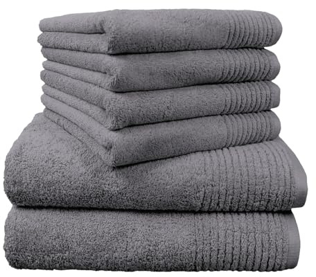 Dyckhoff Handtuchset Brillant, 2 Badetücher 70 x 140 cm und 4 Handtücher 50 x 100 cm, 6-teilig, grau