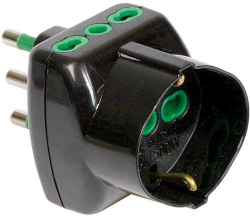 FANTON 82241 Adattatore triplo VERTICAL SYSTEM spina italiana 2P+T 16A 2 prese bipasso italiane 2P+T 16A 1 presa bipasso italo/tedesca 2P+T 16A nero