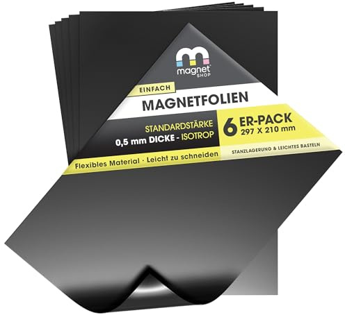 TMS A4 magnetiska ark – magneter för hantverk, 0,5 mm flexibelt ark för matförvaring, konst, hantverk eller att göra dina egna kylskåpsmagneter – 6-pack – av The Magnet Shop