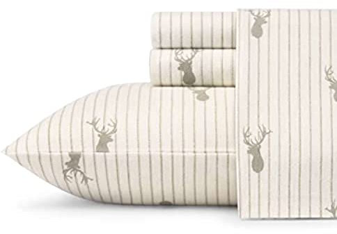 Eddie Bauer - Juego de sábanas matrimonial, ropa de cama de franela de algodón transpirable y cálido con bolsillos profundos, cepillado para mayor suavidad, decoración acogedora del hogar, certificado