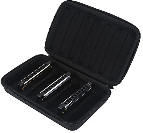 Tbest Mundharmonika Tasche, Schwarz, PU Leder + Stoff, Aufbewahrungskoffer für bis zu 7 Mundharmonikas mit Reißverschluss