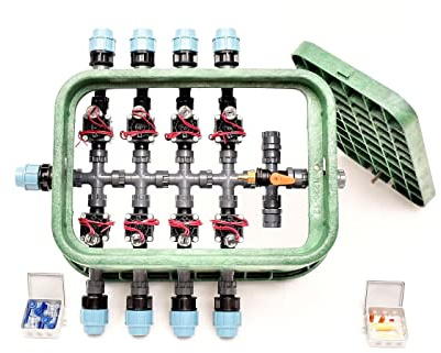 8er-Ventilbox Hunter PGV mit Durchflussregulierung und Druckluftanschluss, 32 mm (1) Plug&Rain Expert