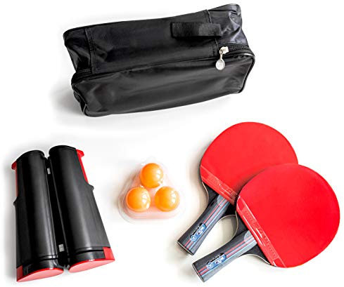 2 x Tischtennisschläger + Tischtennisbälle + Tragetasche + ausziehbares Tischtennisnetz Tischtennis-Set
