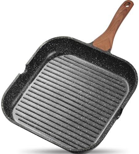ESLITE LIFE 11 Inch Nonstick Grill Pan for Indoor Cooking, Versatile Induction Square Large Grilling Skillet Steak Pan for Stove Tops, PTFE & PFOA Free, Black