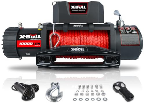 X-Bull Verricello da 4535 kg. Kit argano Elettrico con Corda Sintetica da 12 V, Impermeabile, con Cavo Hawse, con Telecomando Portatile Wireless e Recupero dei Controlli con Filo