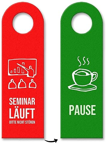 Seminar läuft - Bitte nicht stören Türhänger mit Pause auf der Rückseite